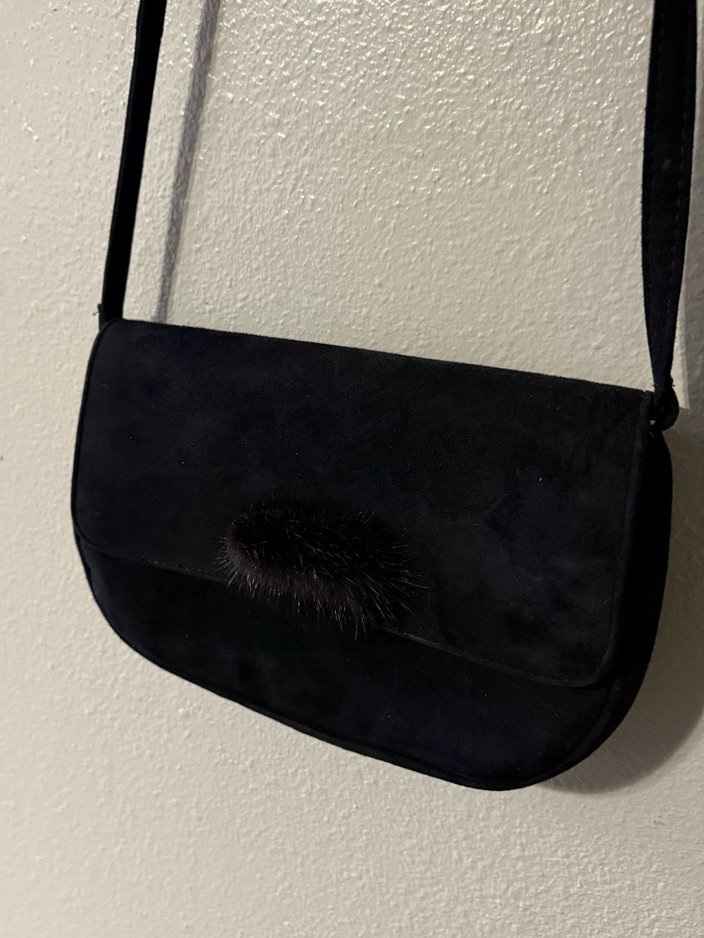 J. Renée Black Suede-Look Shoulder Bag Fur Accent Evening Purse